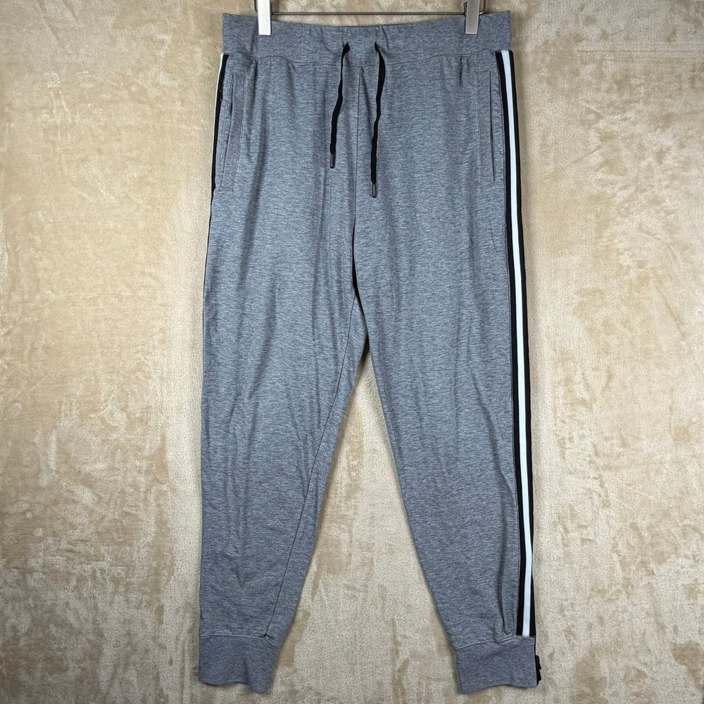 Tommy John Go Anywhere Gray Joggers Mens Medium Side Stripe Ankle Zip Sweatpants